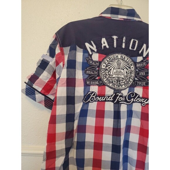 Parish Nation Shirt Y2K Mens L Check Embroidered Patchwork Hip Hop Streetwear - Picture 14 of 16
